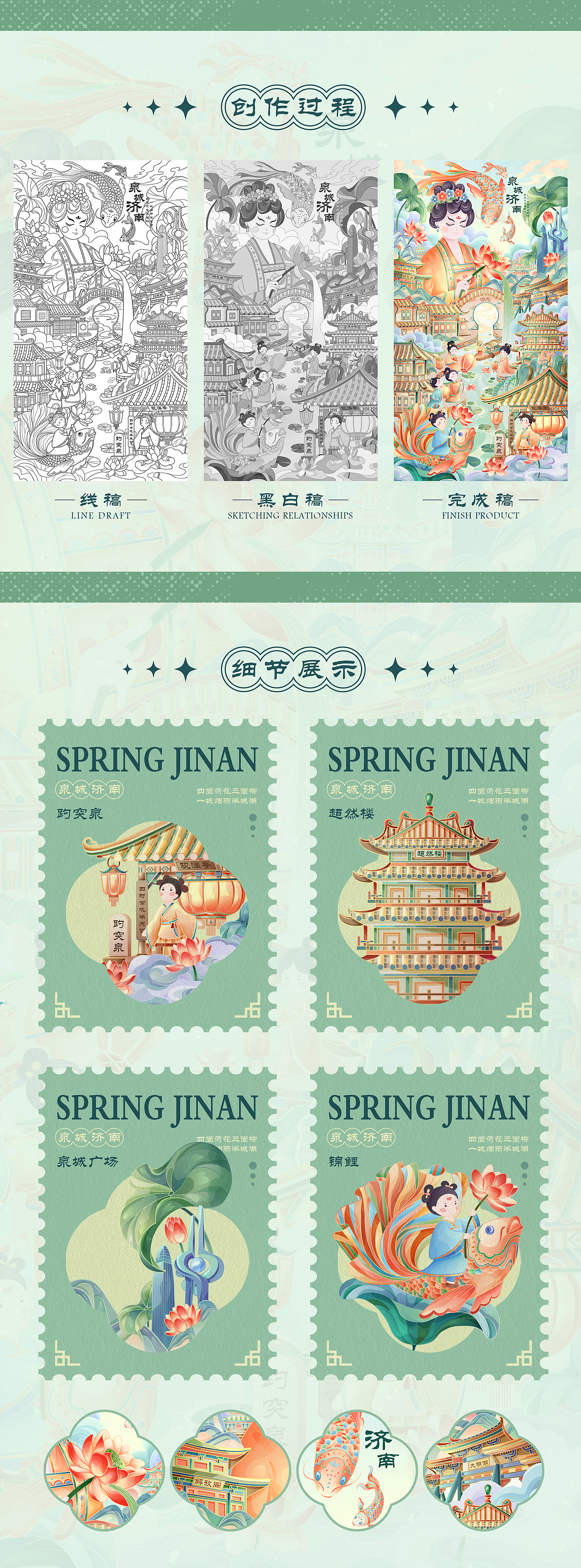 国潮商业插画 | 泉韵济南城市主题插画
