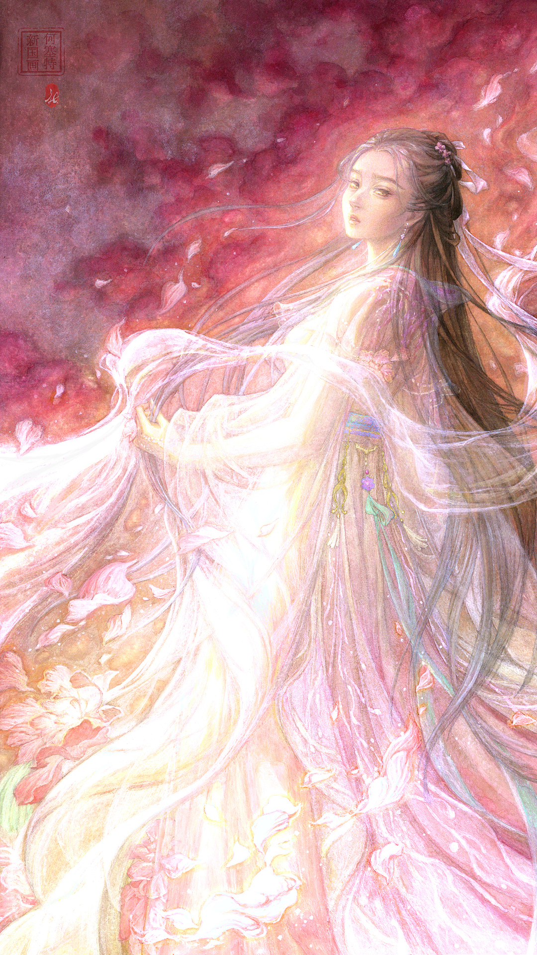 王语嫣《回眸如梦》卡牌原画 扫描件电子稿局部细节