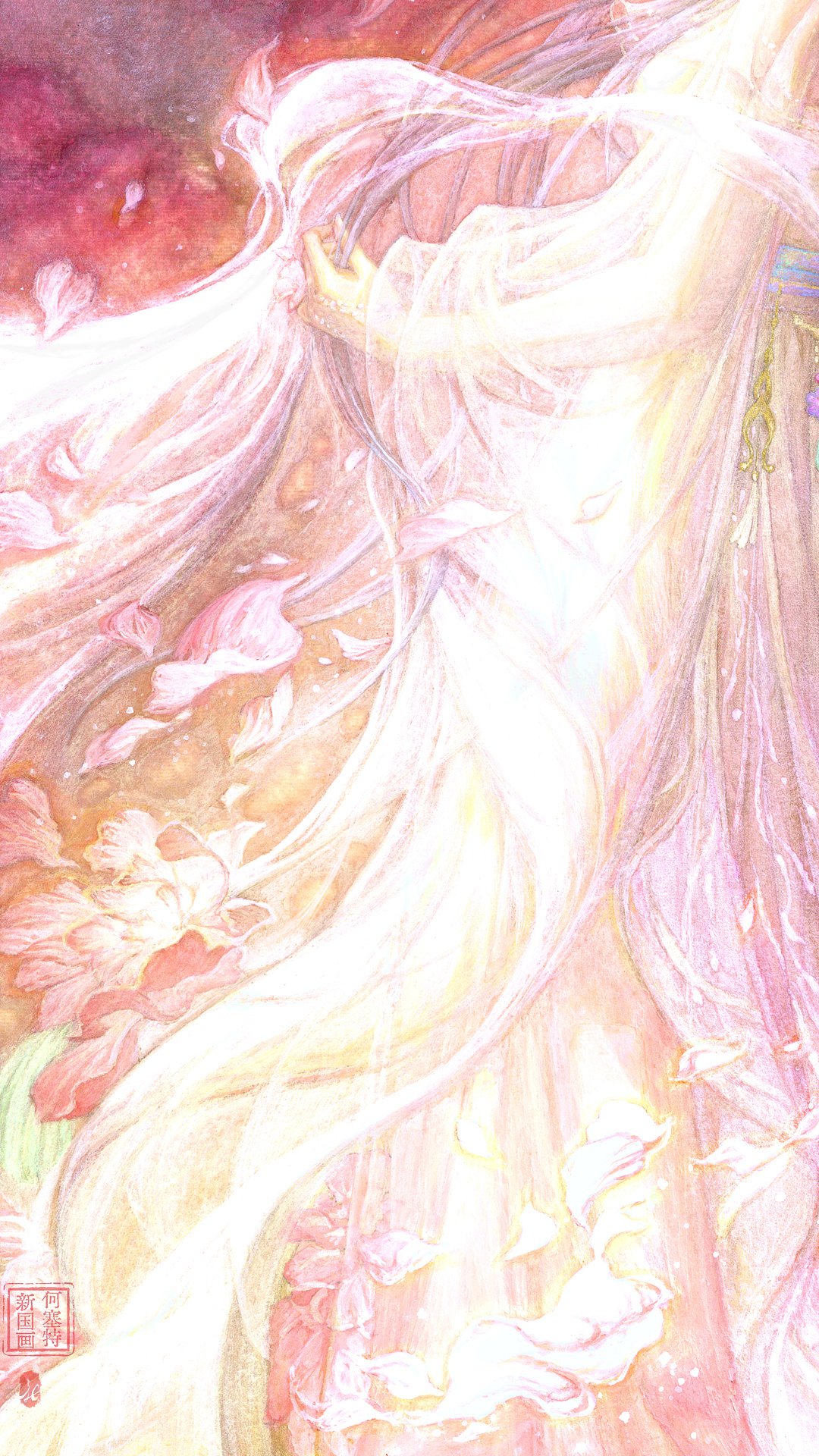 王语嫣《回眸如梦》卡牌原画 扫描件电子稿局部细节