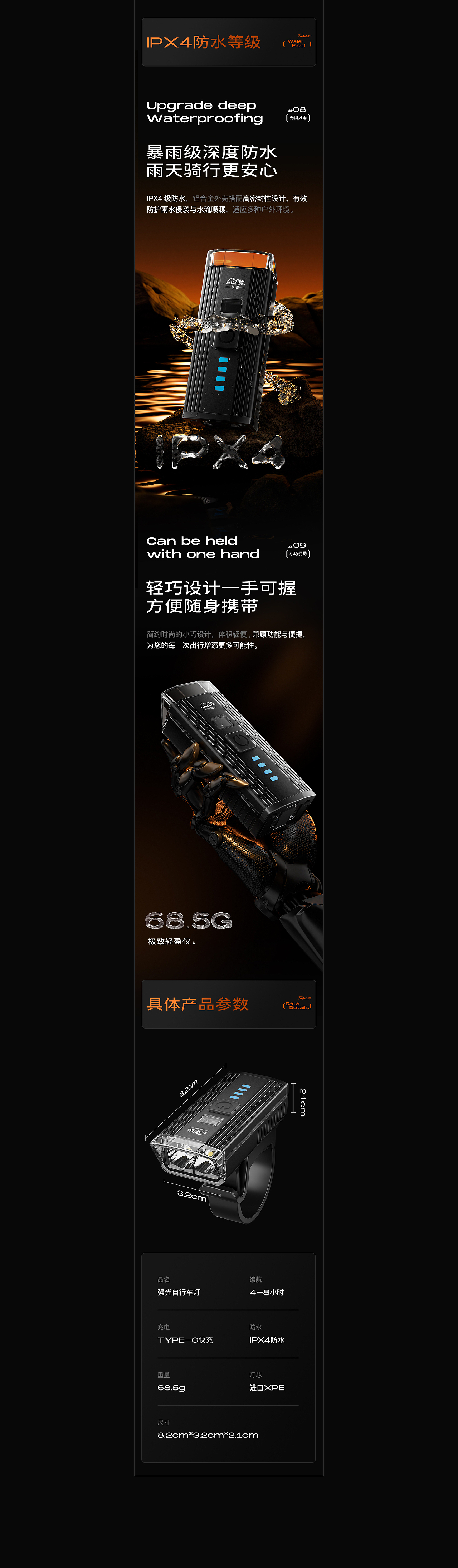 AIGC助力·自行车车灯 保温杯×2 电商详情页合集