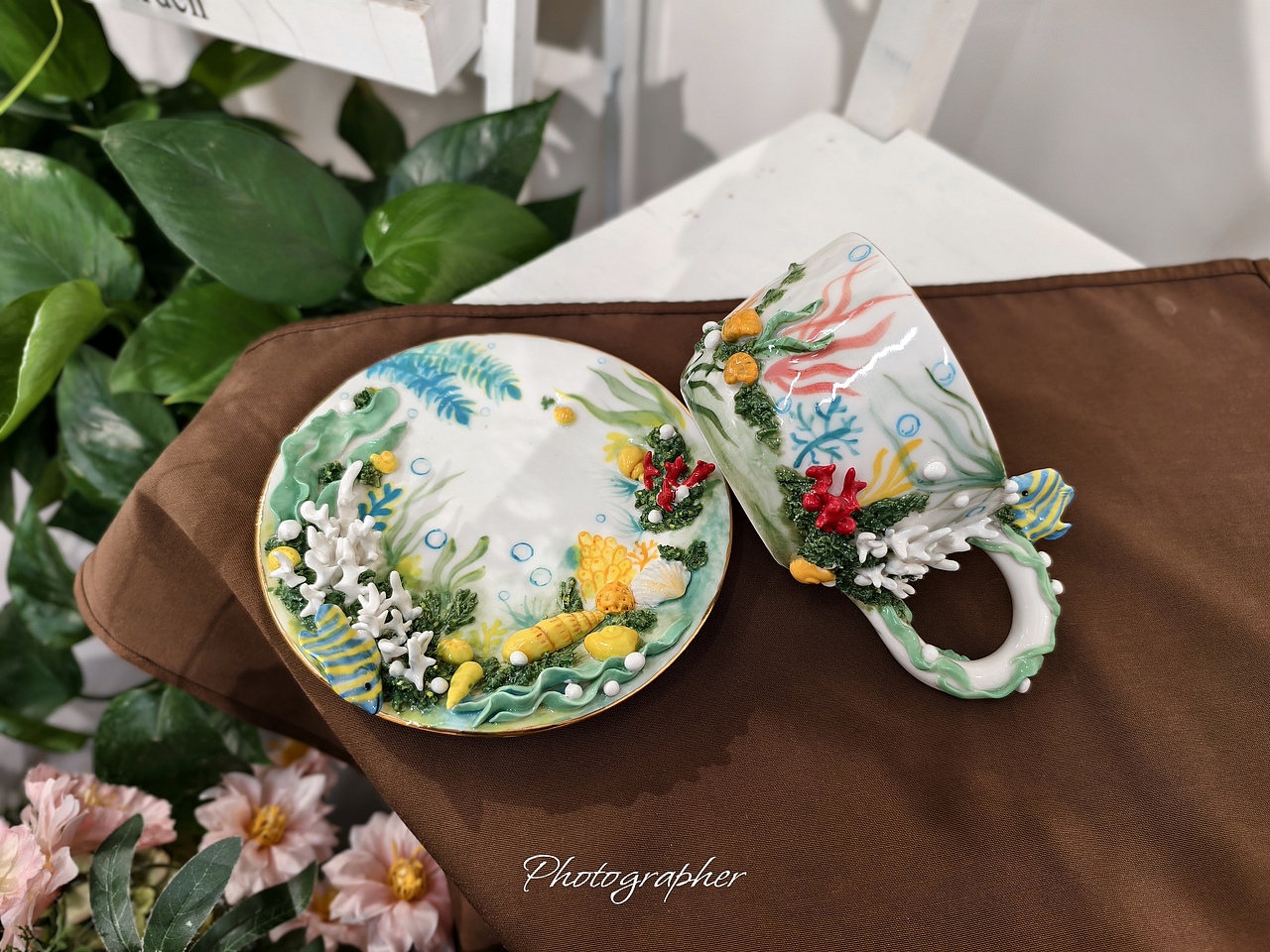 塑新社手捏手绘陶艺咖啡杯套装私人订制