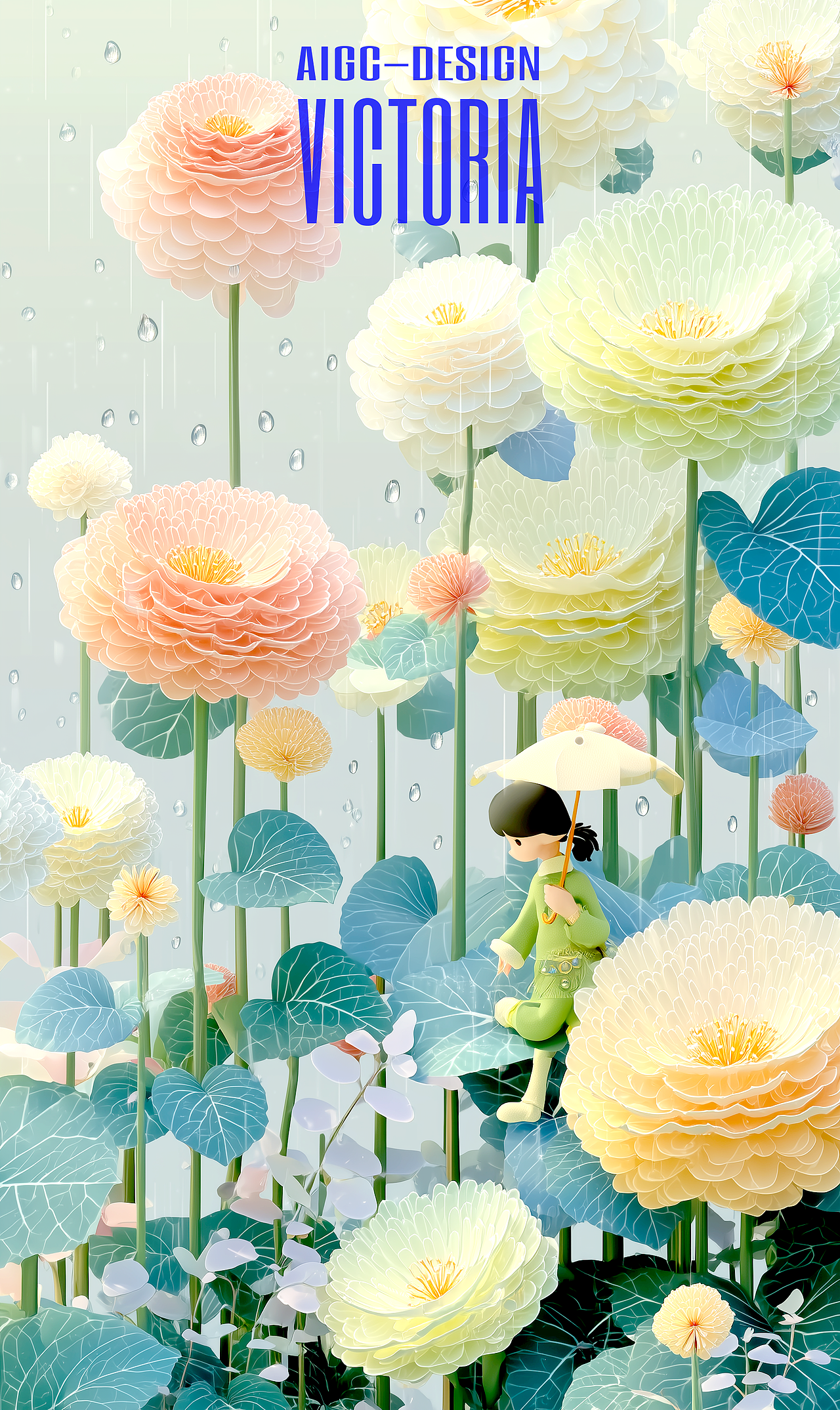 AIGC-《听雨-拇指姑娘》（图ZMzg4OTI5NzQw） - AI作品 - 站酷设计师AIGCVictoria原创素材 - 站酷ZCOOL