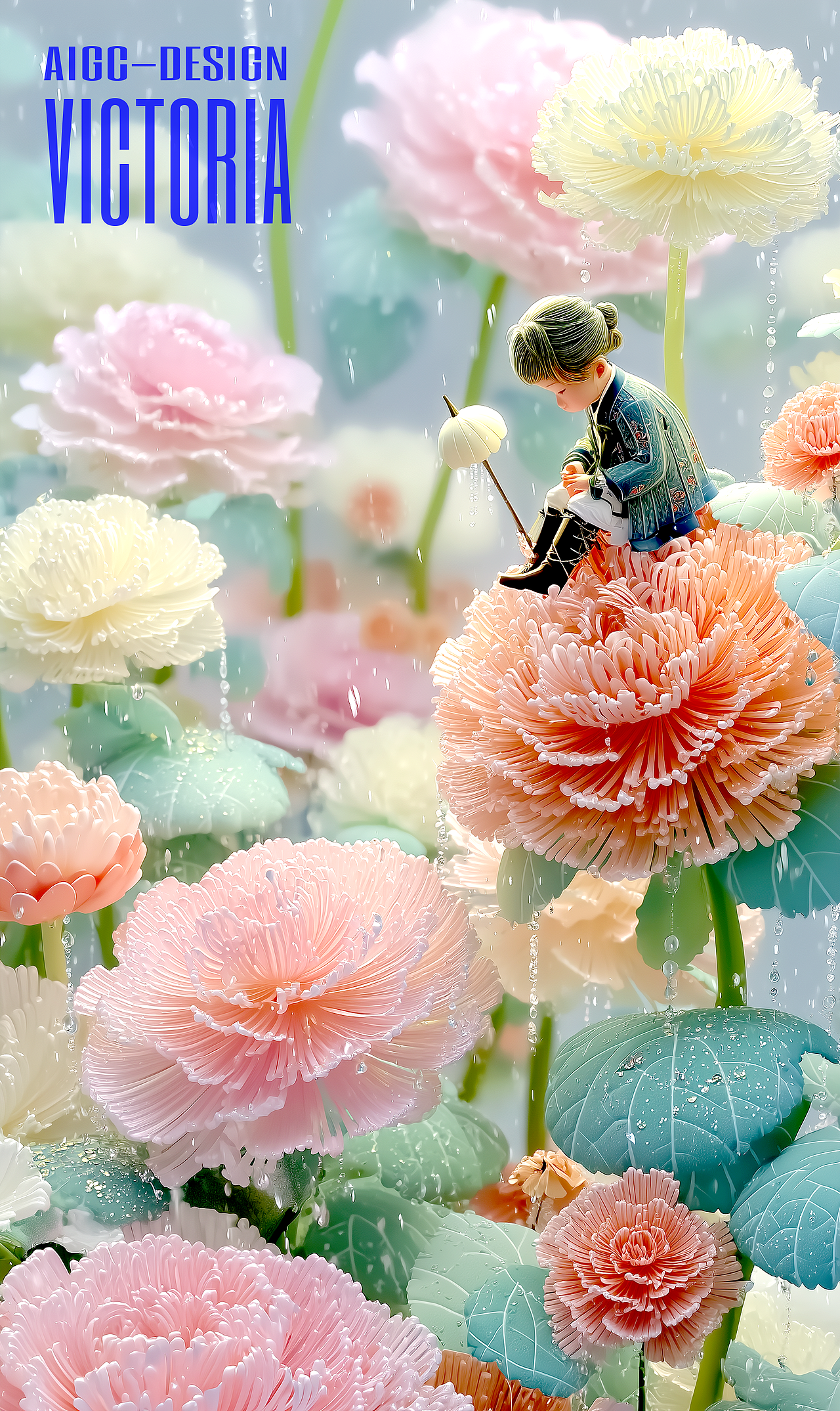 AIGC-《听雨-拇指姑娘》（图ZMzg4OTI5NzIw） - AI作品 - 站酷设计师AIGCVictoria原创素材 - 站酷ZCOOL