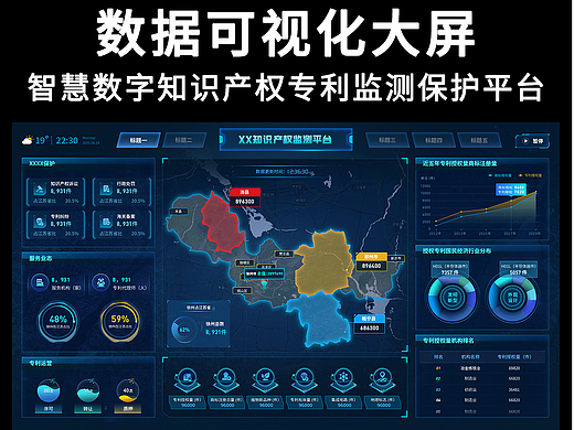 智慧数字知识产权专利监测保护平台数据可视化大屏UI