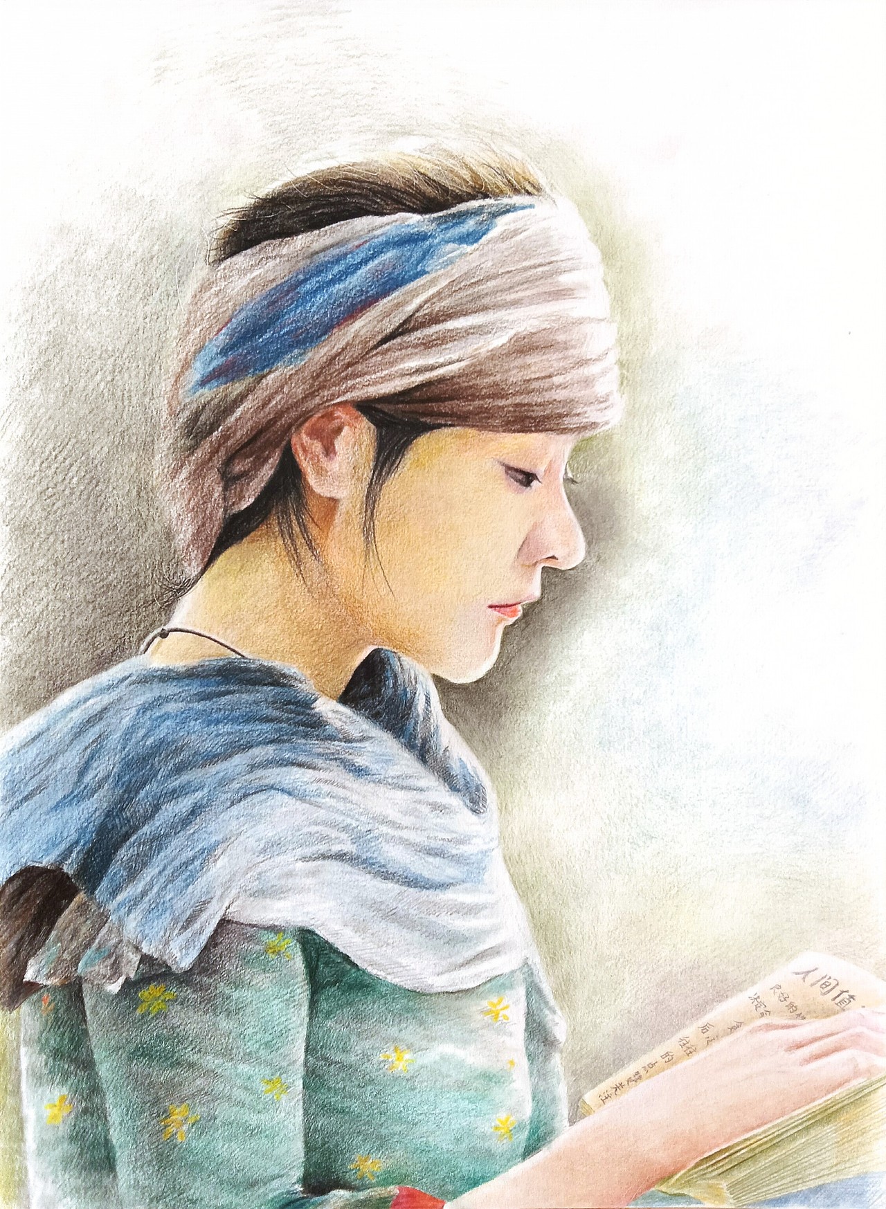 《读书女》手绘彩铅肖像画（图ZMzg5MDcwMzA0） - 绘画 - 站酷设计师丹青小筑原创素材 - 站酷ZCOOL