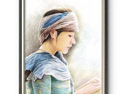 《读书女》手绘彩铅肖像画