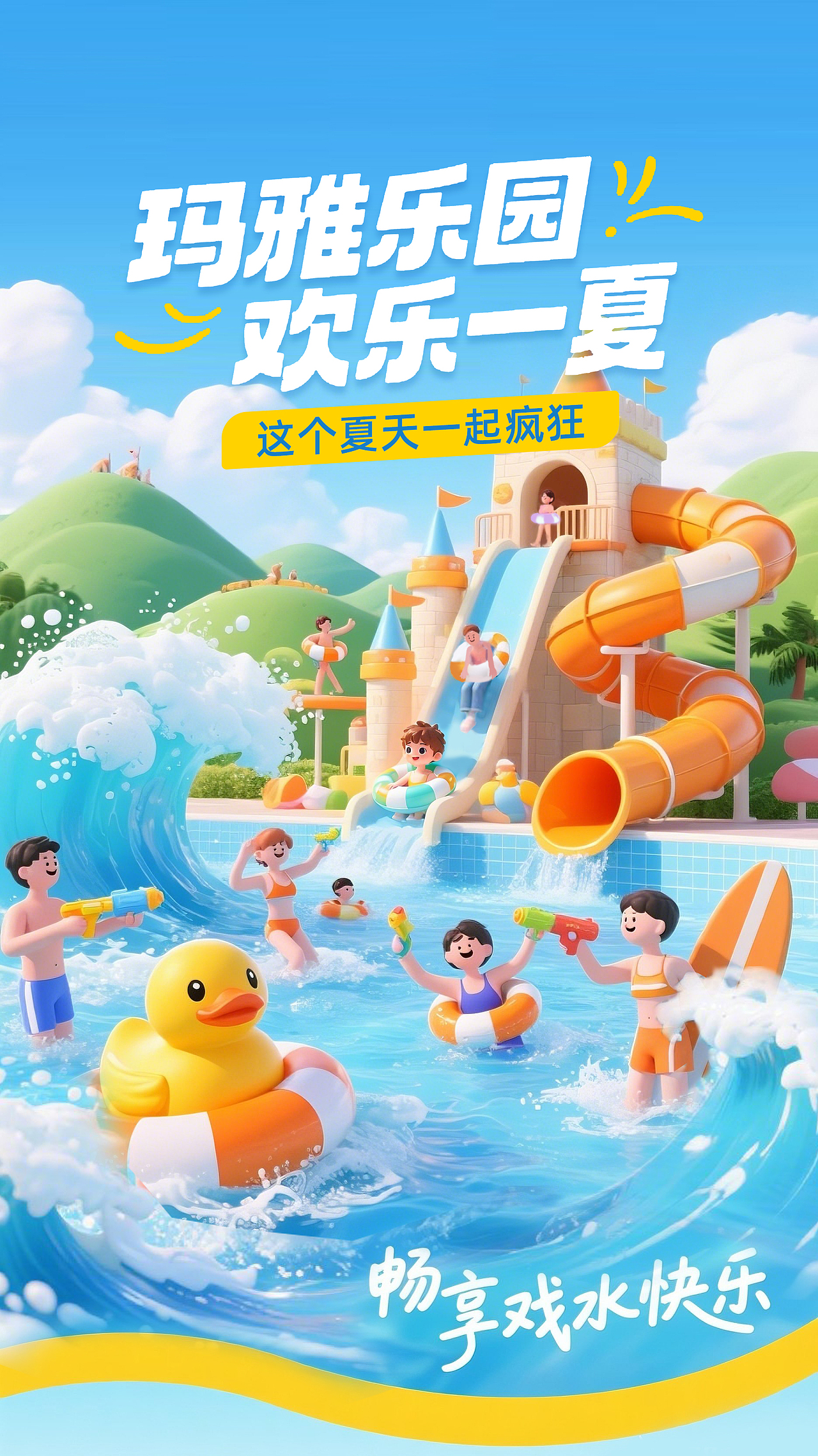 打造《水上乐园》海报的梦幻引擎即梦 AI 3.0（图ZMzg5MDcxOTY4） - 海报 - 站酷设计师荼糜蓝夜原创素材 - 站酷ZCOOL