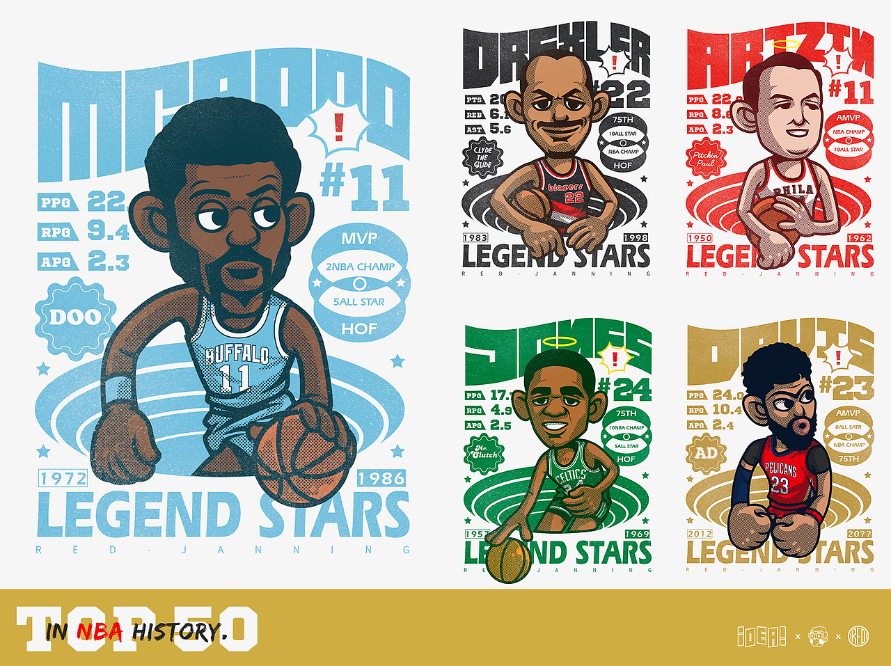传奇球星——NBA历史50大巨星插画（图ZMzg5MDgyOTg0） - 创作习作 - 站酷设计师洪猙獰_原创素材 - 站酷ZCOOL