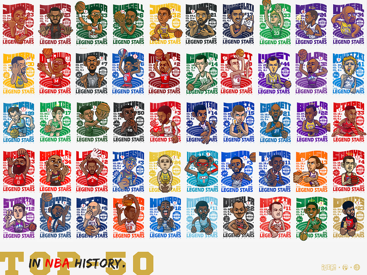 传奇球星——NBA历史50大巨星插画（图ZMzg5MDgyOTg4） - 创作习作 - 站酷设计师洪猙獰_原创素材 - 站酷ZCOOL