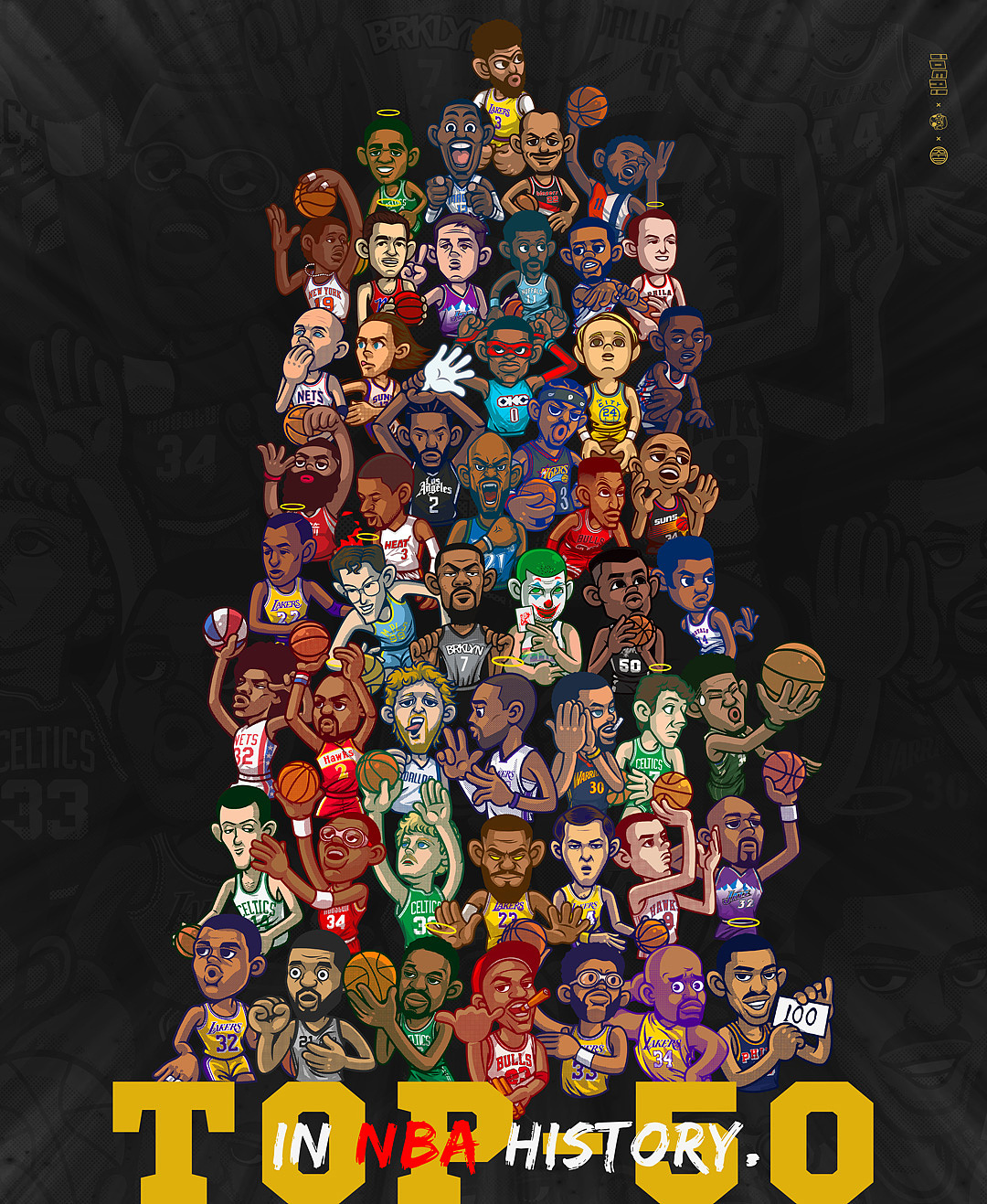 传奇球星——NBA历史50大巨星插画（图ZMzg5MDgzODI4） - 创作习作 - 站酷设计师洪猙獰_原创素材 - 站酷ZCOOL