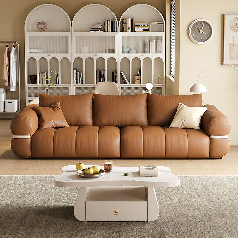 客厅软体奶油风皮艺沙发