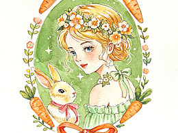 水彩插畫(huà) 少女與兔子