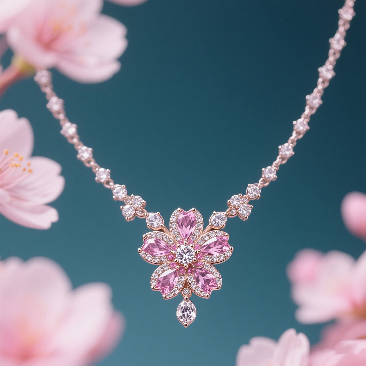 樱花钻石项链设计-寓意（独属于春天的浪漫）-原创