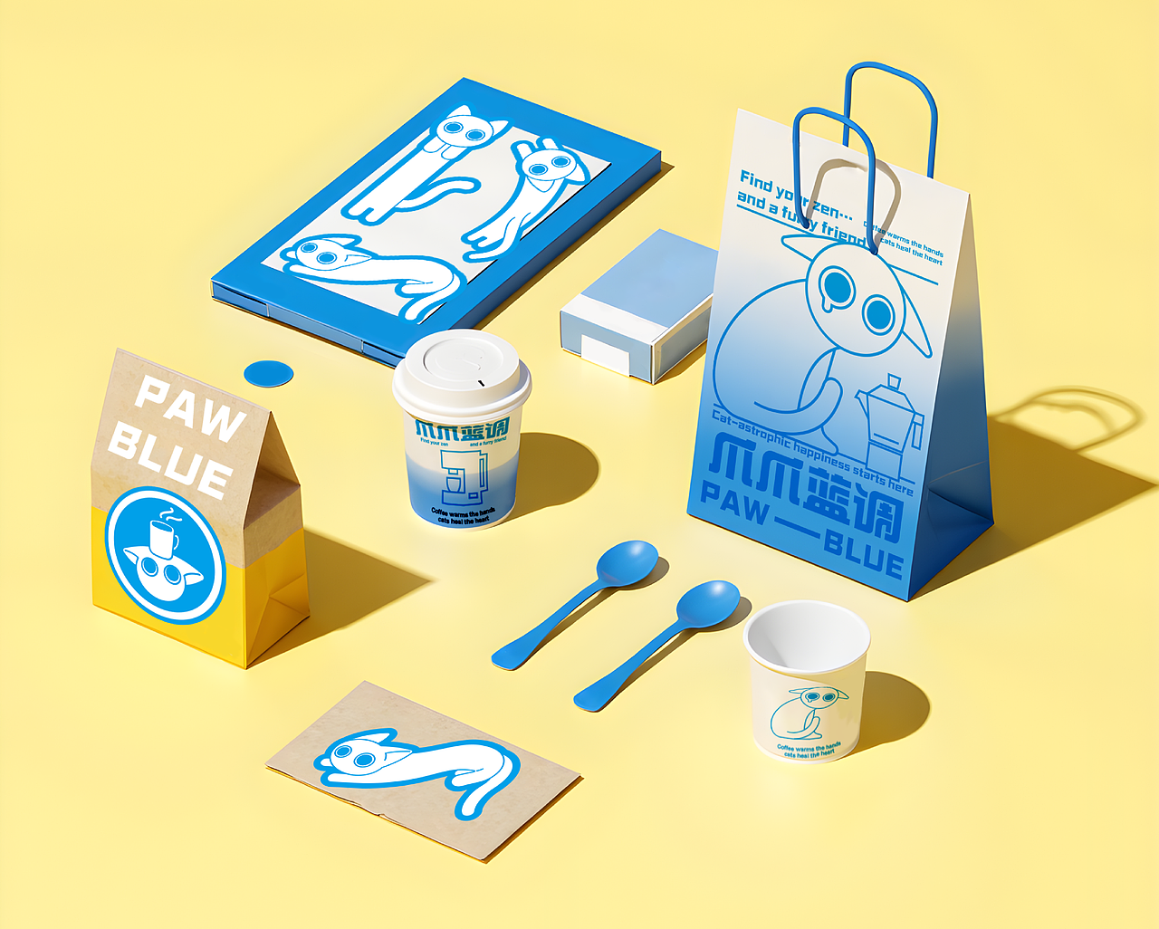 爪爪蓝调|猫咖品牌全案设计|AIGC