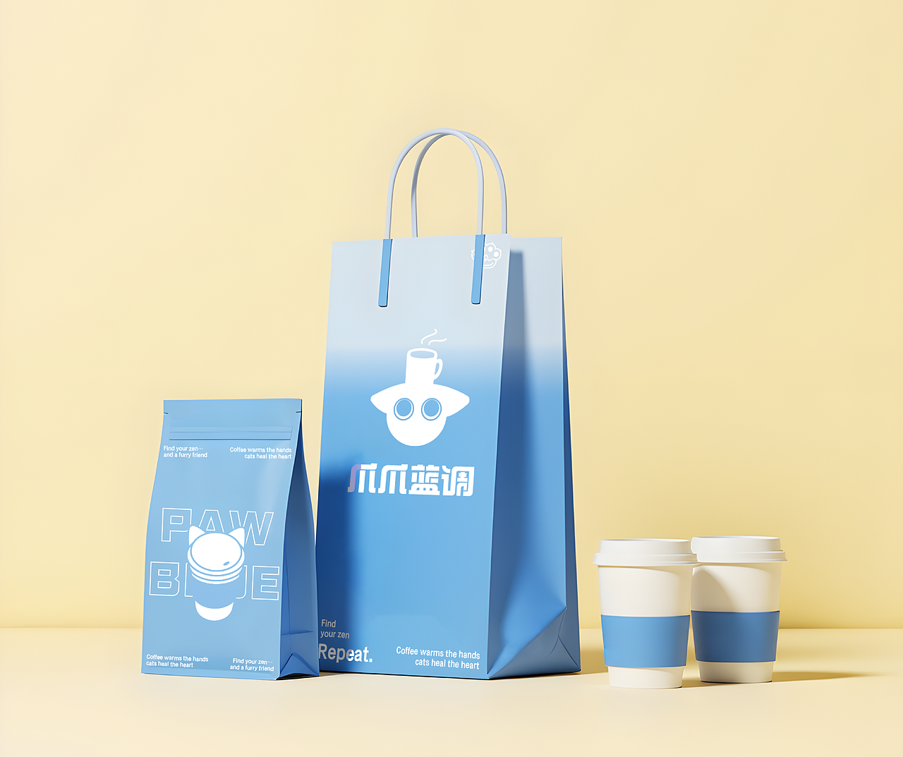 爪爪蓝调|猫咖品牌全案设计|AIGC