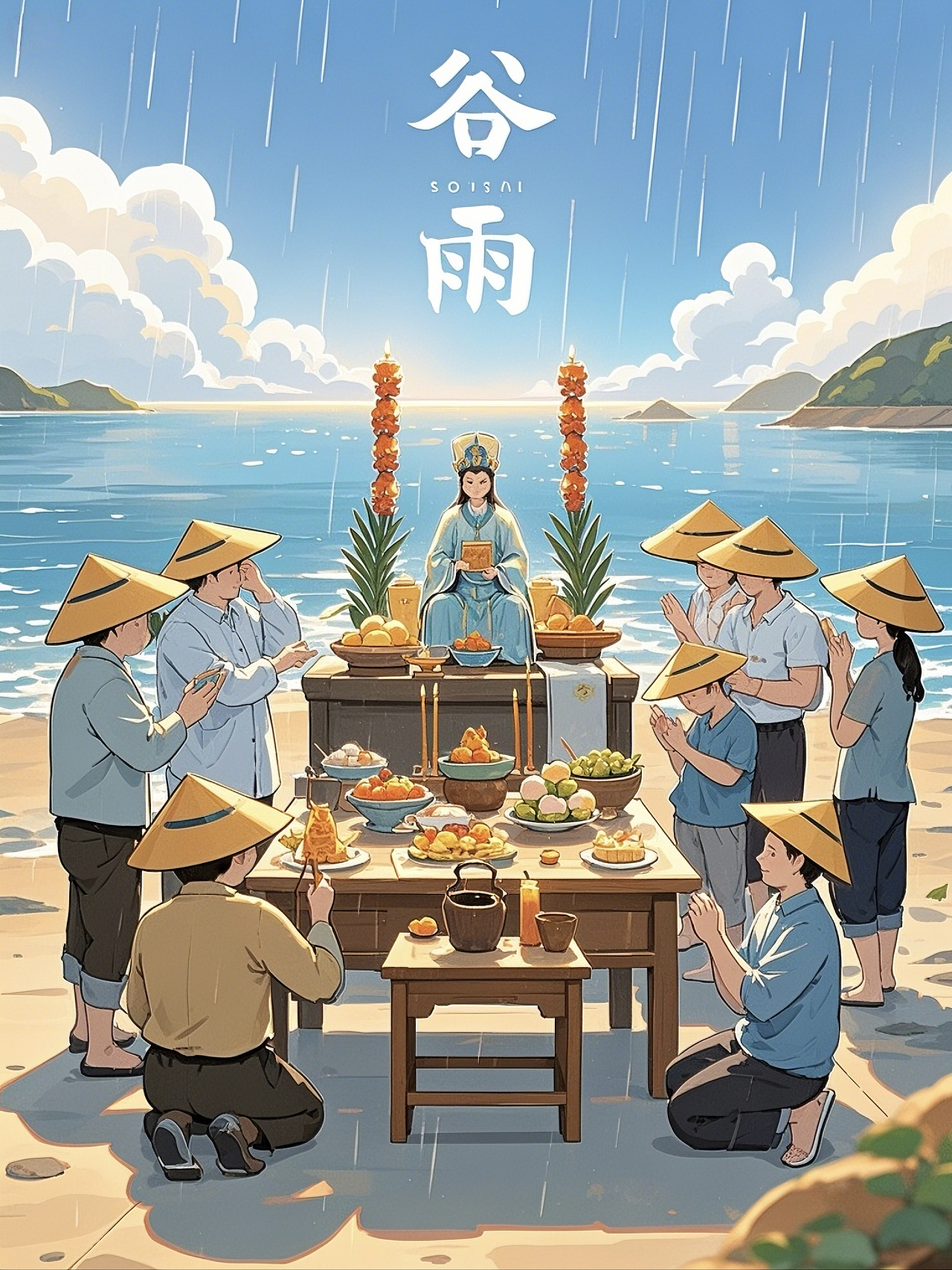 谷雨习俗集合——插画摄影海报