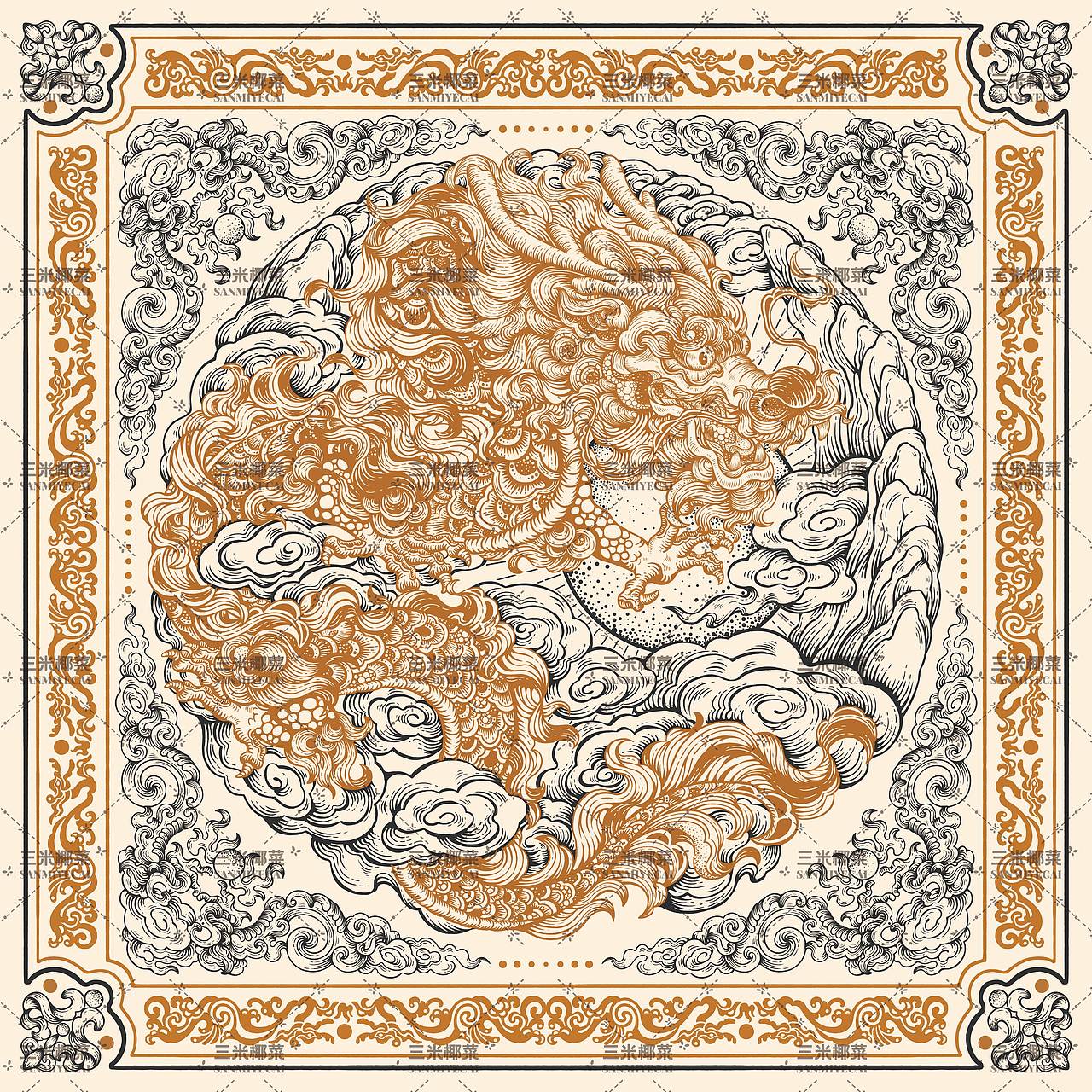 【丝巾系列·龙隐千峰】橙黑色