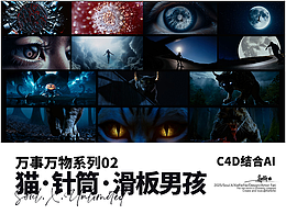 C4D结合AI-流浪猫·垃圾针筒·公园滑板少年