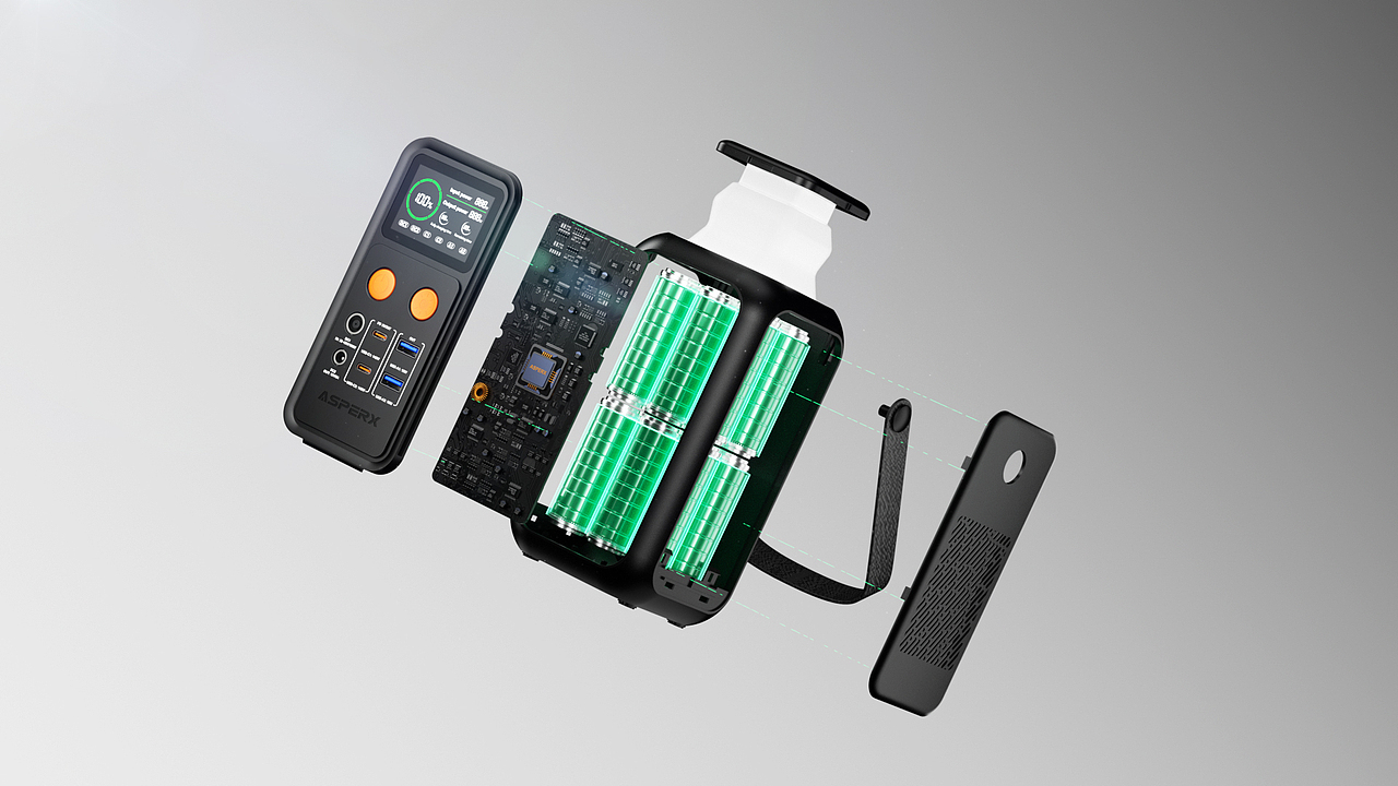 ASPERX 便携式、户外露营、移动电源三维视频渲染