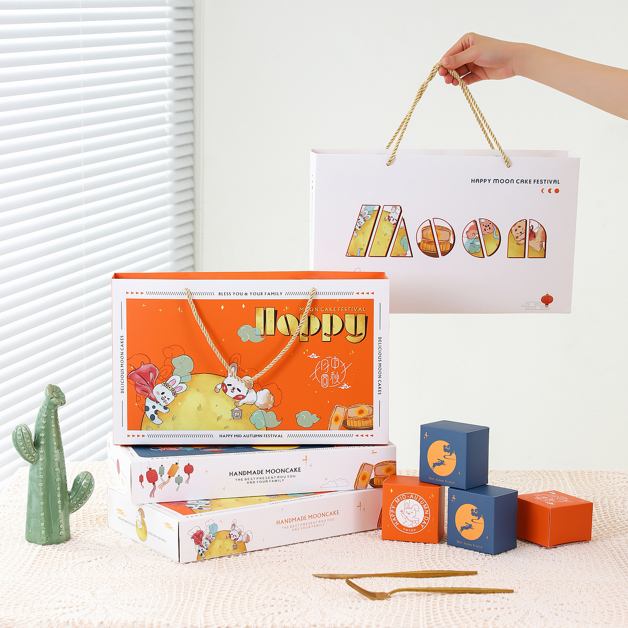 月兔中秋月饼礼盒の静物拍摄