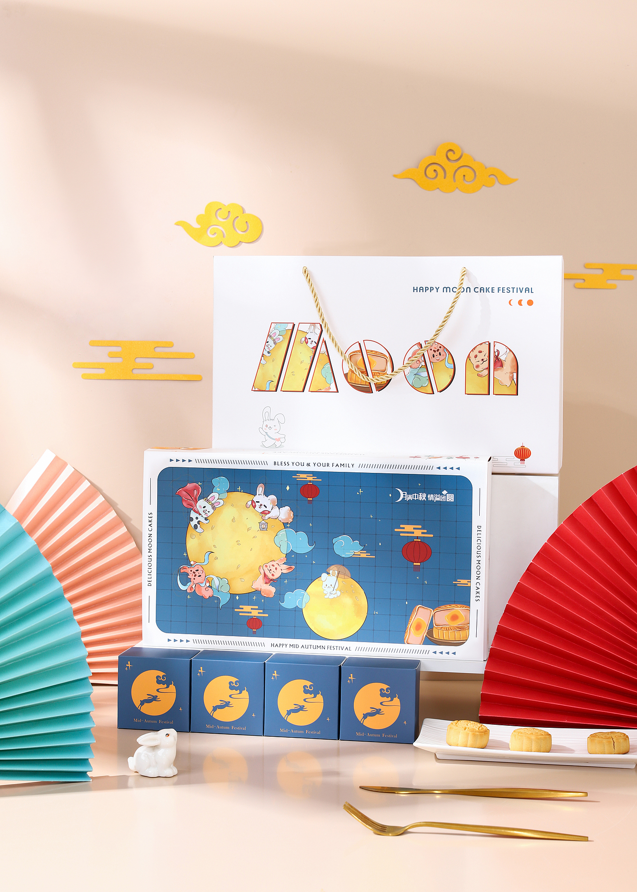 月兔中秋月饼礼盒の静物拍摄