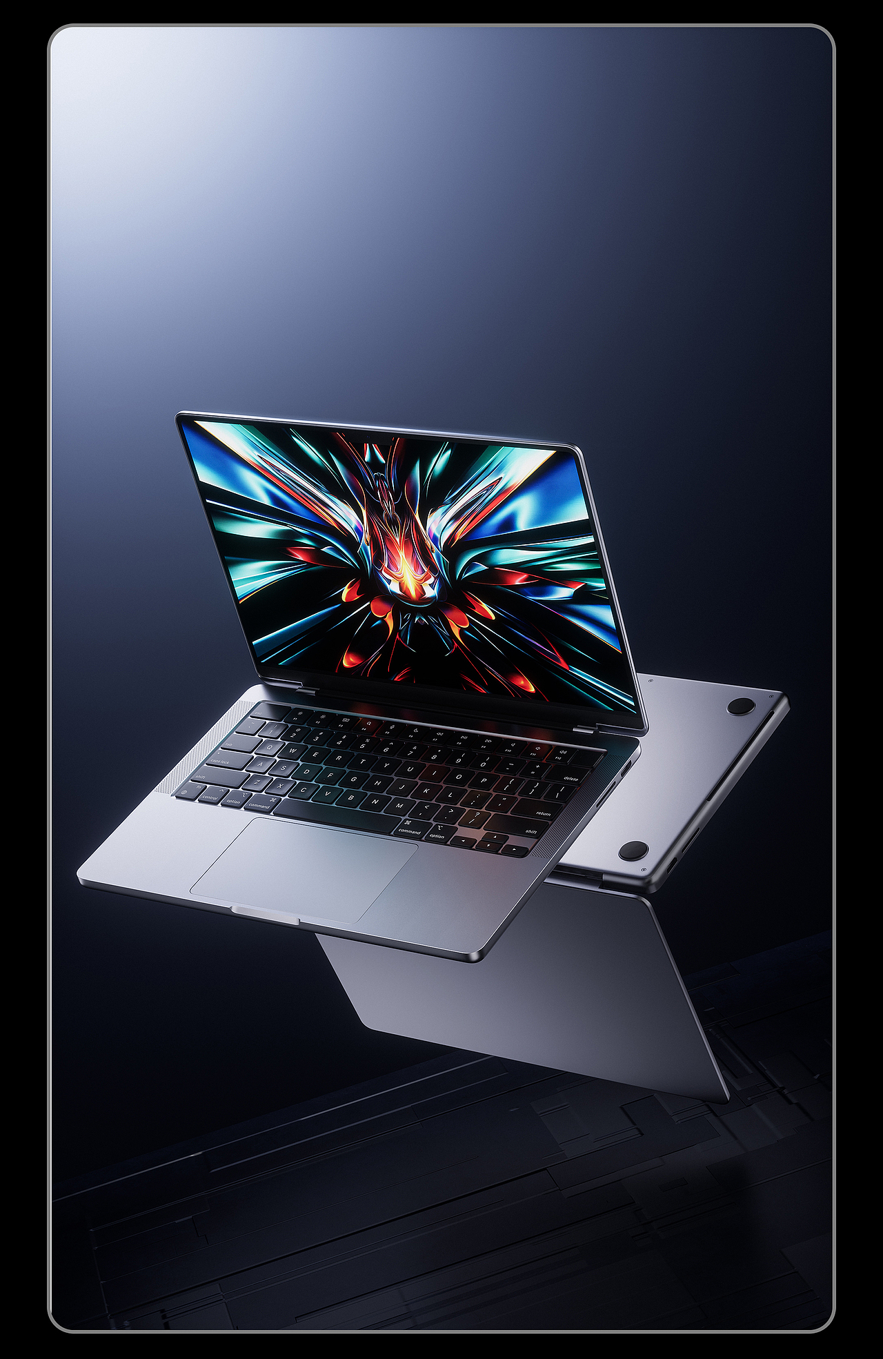 暗色系笔记本电脑渲染