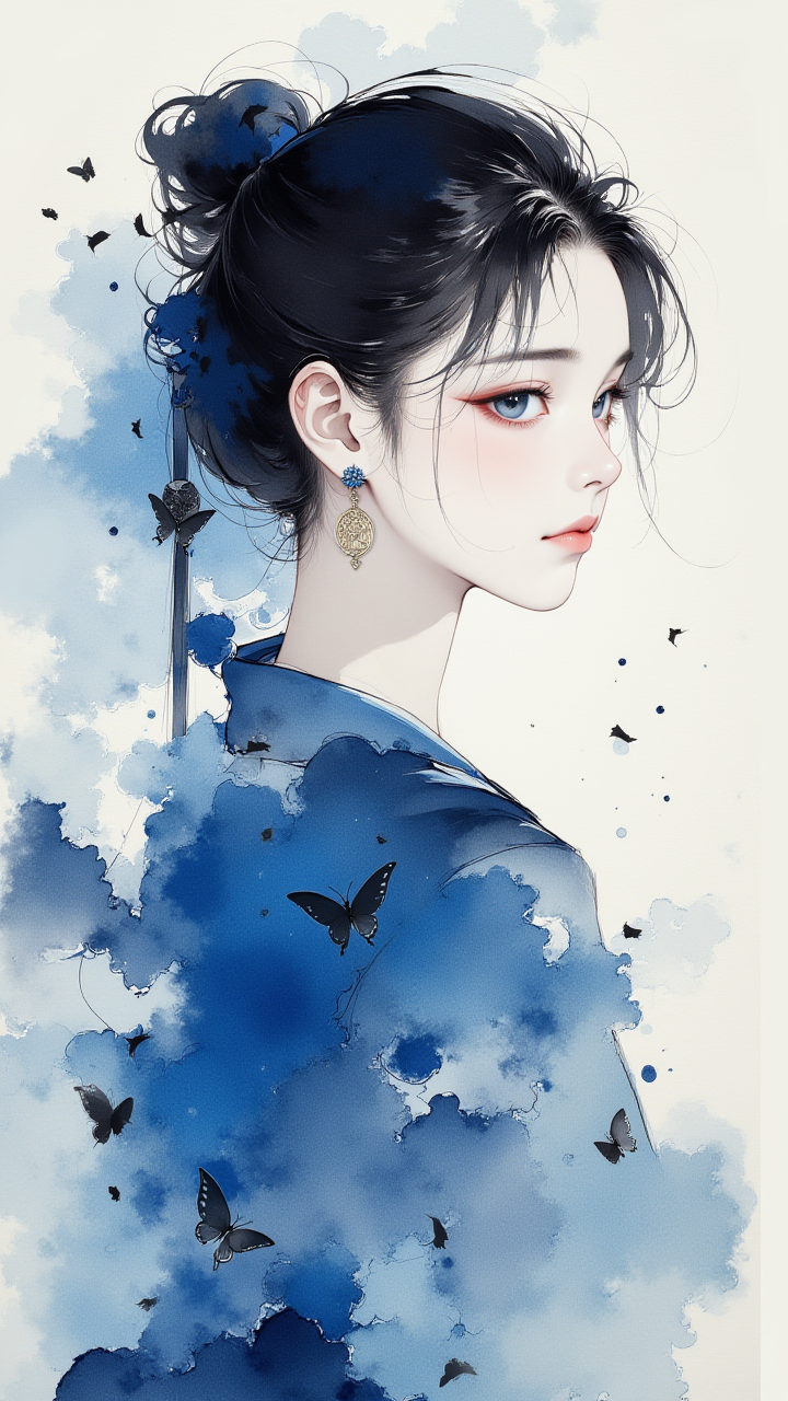 【蓝调冰境・AI 光影诗】蝴蝶光与碎冰的冷暖博弈