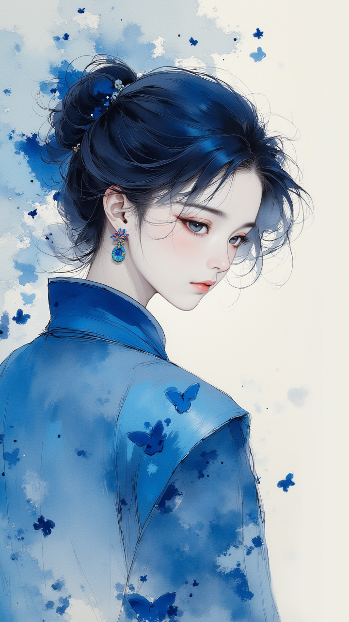 【蓝调冰境・AI 光影诗】蝴蝶光与碎冰的冷暖博弈