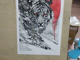 纯手绘 老虎  素描水彩画