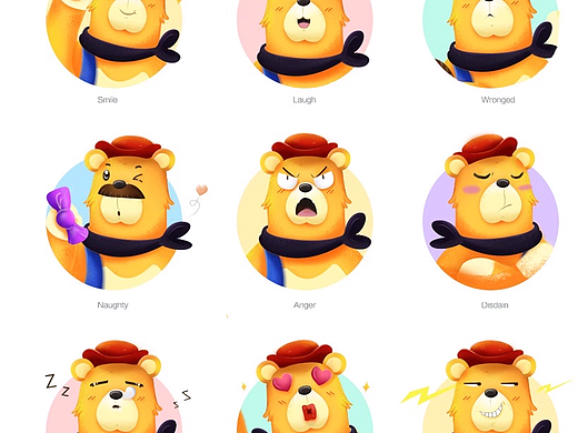 小熊头部静态表情包设计