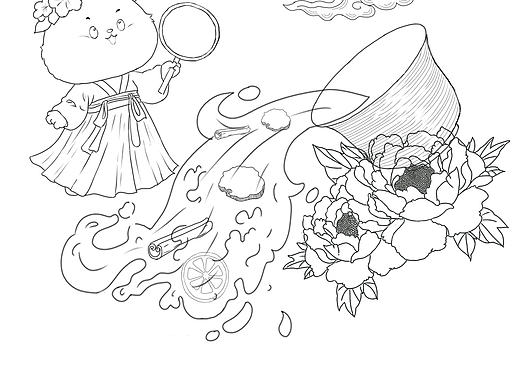 牡丹花茶插画（个人主页-ZNzE4MTc3Mjg=） - 商业插画 - 站酷设计师Z637897354原创素材 - 站酷ZCOOL