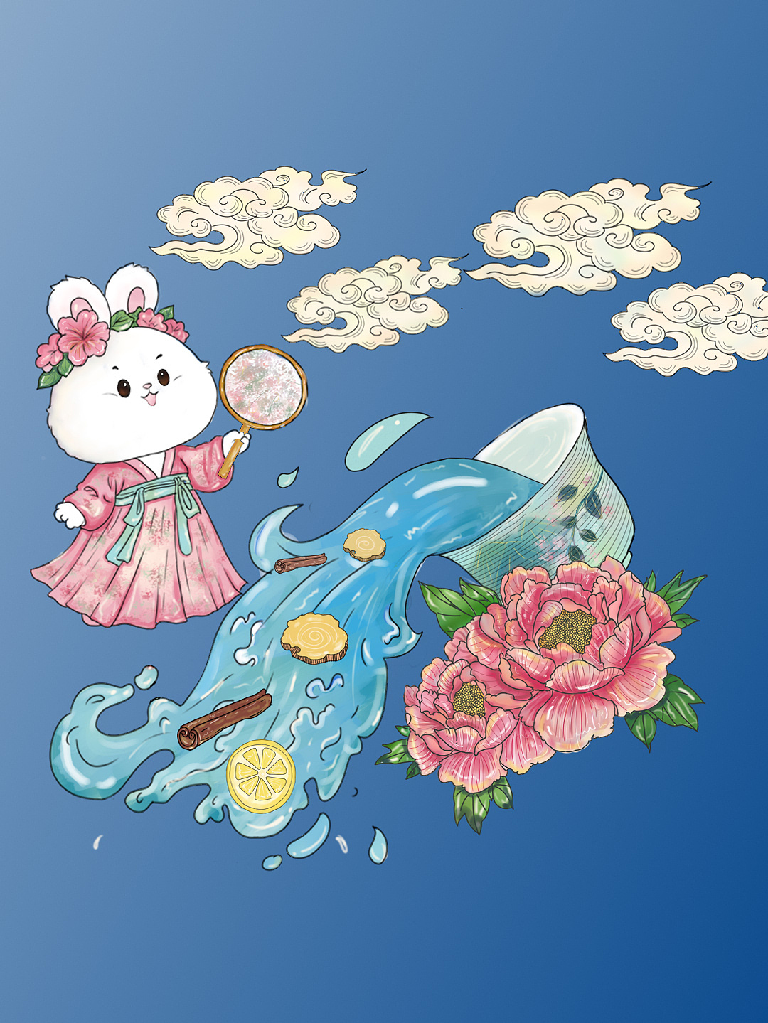 牡丹花茶插画（图ZMzg5NjkyNjU2） - 商业插画 - 站酷设计师Z637897354原创素材 - 站酷ZCOOL