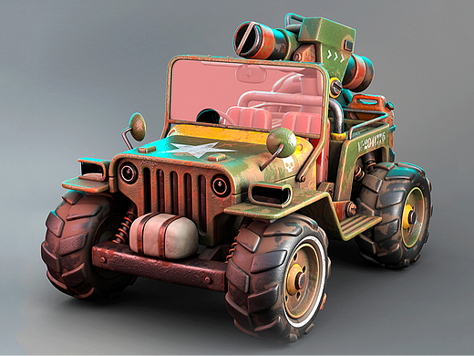 3dmax-Q版带大炮的小吉普车模型制作教程。3dmax建模
