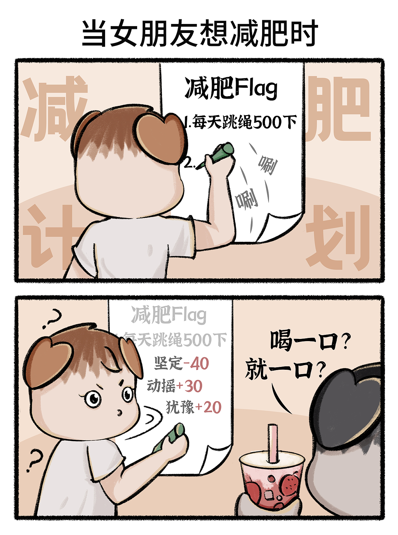 Day64四格漫画|当女朋友想减肥时（图ZMzg5NzE1MTM2） - 短篇/格漫 - 站酷设计师迷小灯原创素材 - 站酷ZCOOL