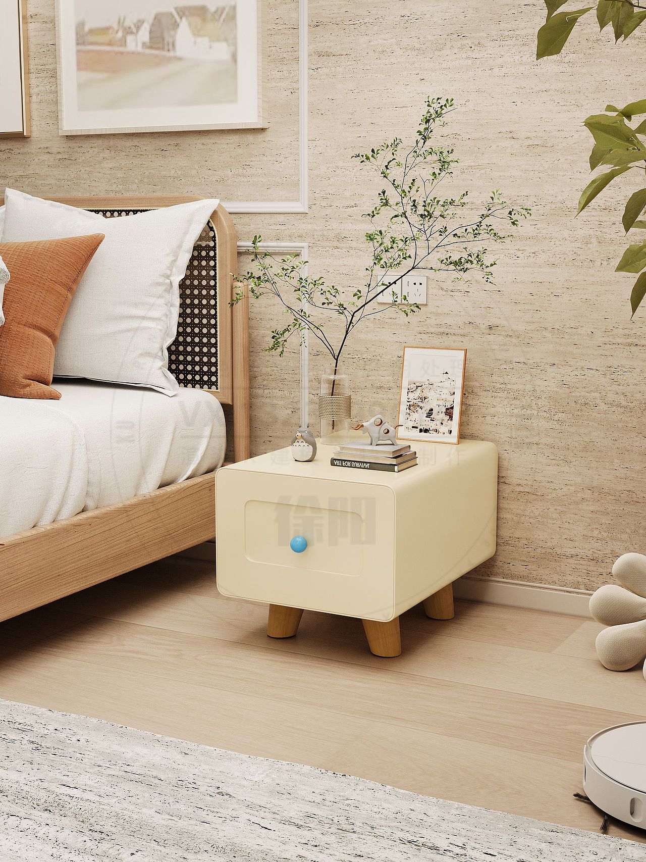 钢木结合多功能床头柜