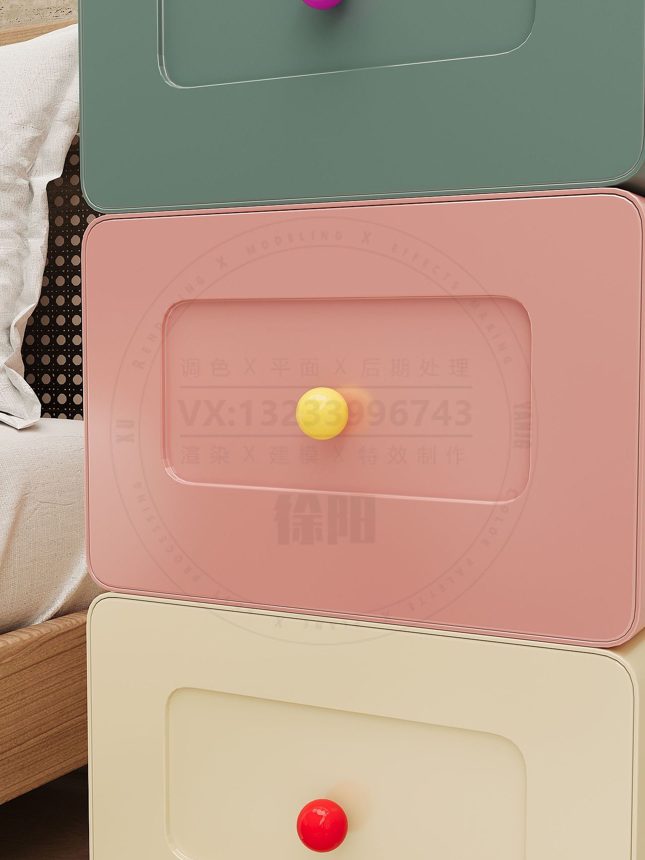 钢木结合多功能床头柜