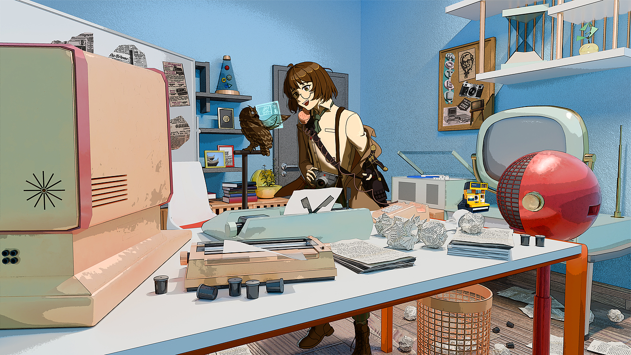 复古未来主义风格女性职业插画