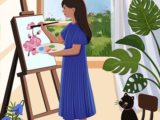 第一次发自己的作品一组扁平风插画《窗外的四季》