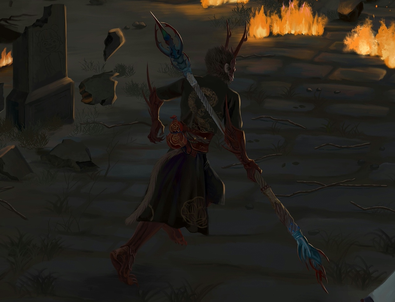 黑神话同人插画，无论好与坏，都算苦修。（图ZMzg5NzgyMTAw） - 艺术插画 - 站酷设计师李小桐原创素材 - 站酷ZCOOL