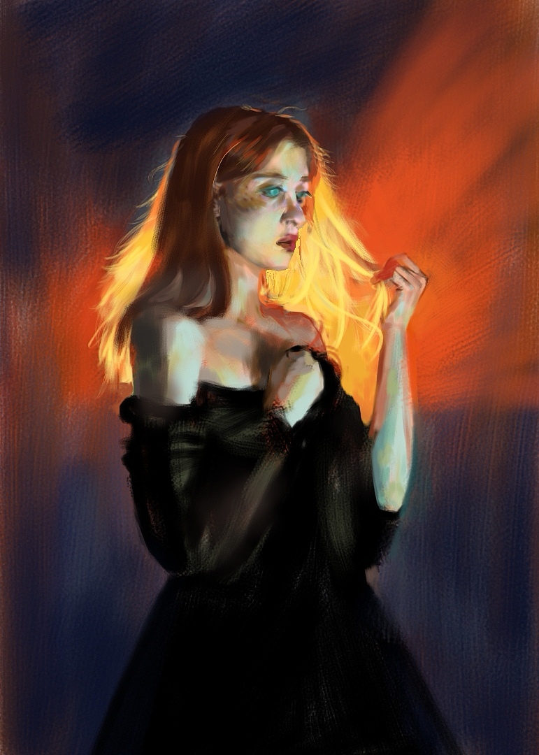 板绘厚涂不同颜色的美女姐姐