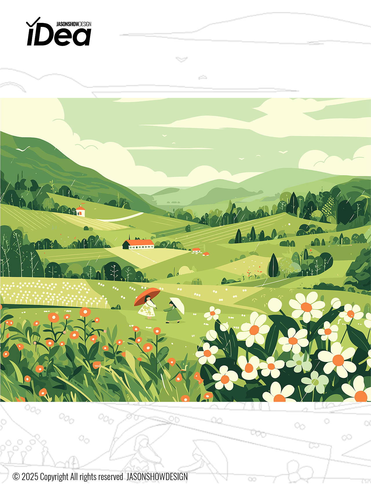 山野春雨节气海报矢量插画