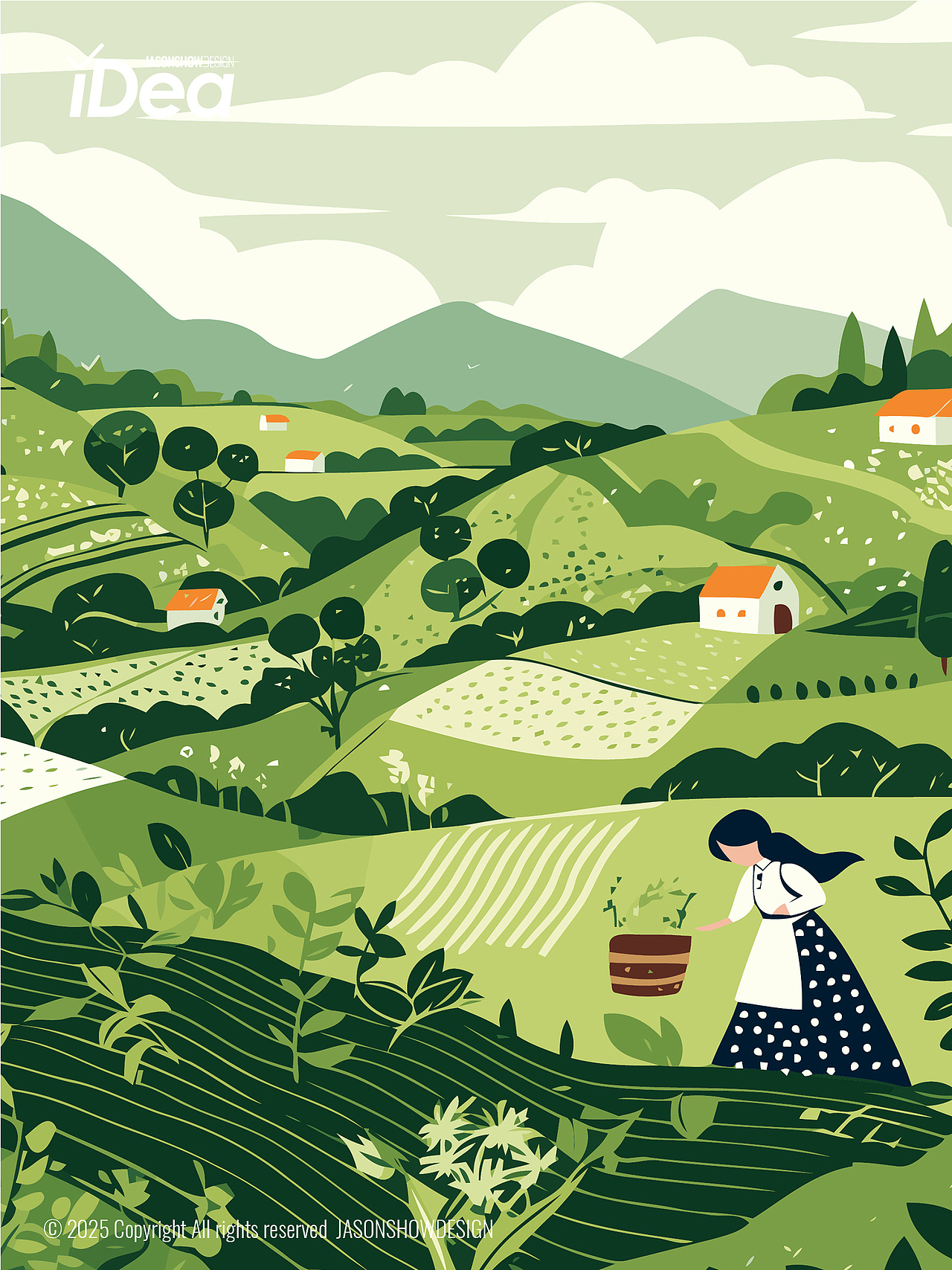 山野春雨节气海报矢量插画