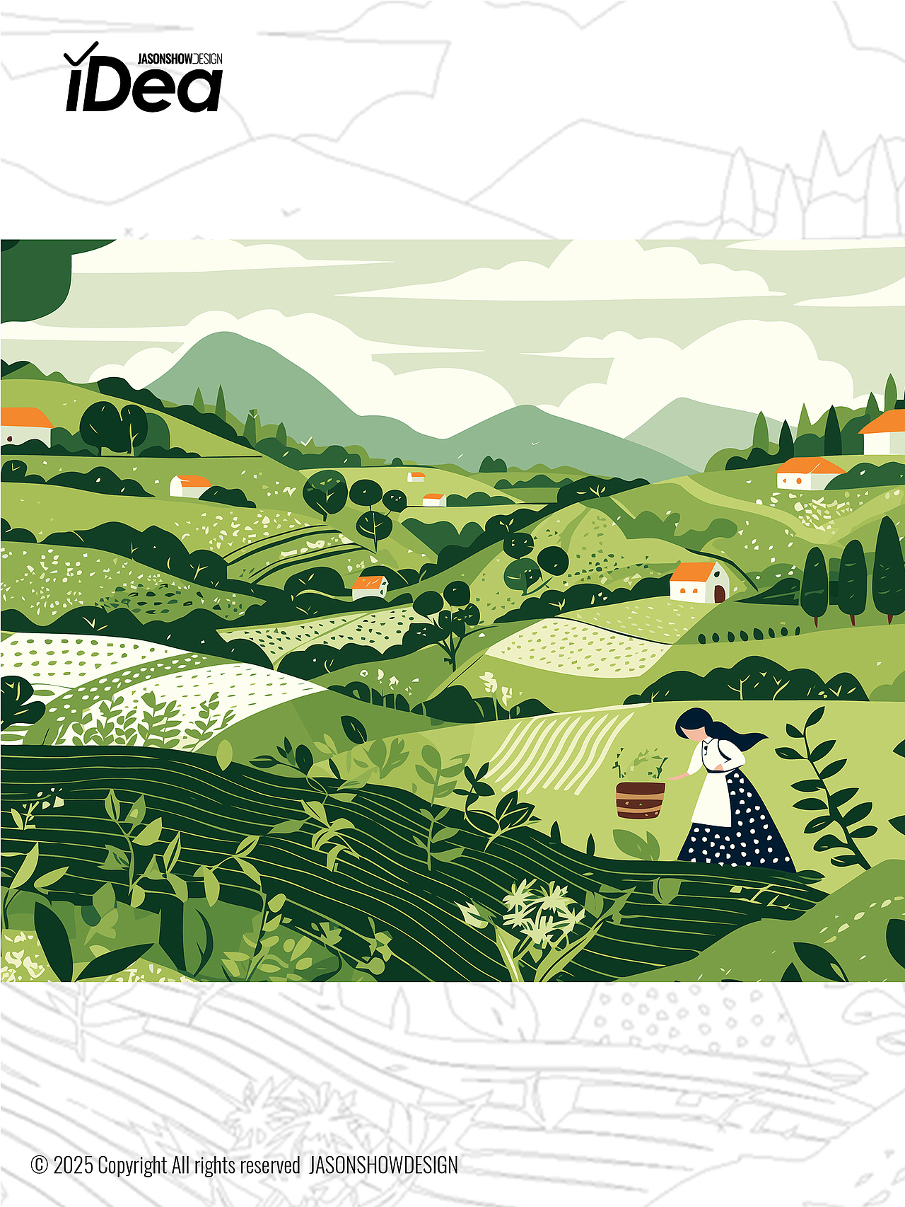 山野春雨节气海报矢量插画