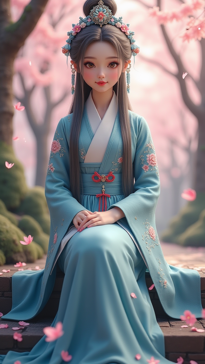 算法烟雨志：AI渲染雾霾蓝汉服与樱花雨的3D厚涂叙事诗（图ZMTUwNzg0NzY=） - 资讯 - 站酷设计师顶作AI原创素材 - 站酷ZCOOL