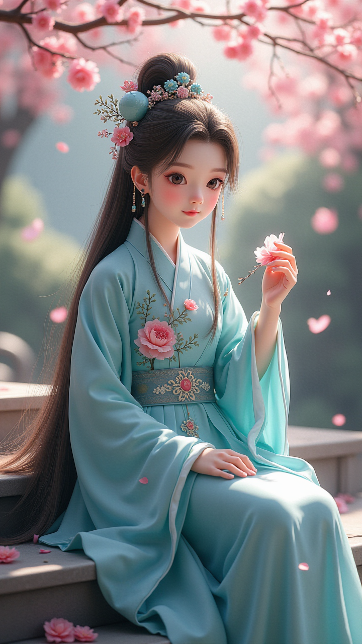 算法烟雨志：AI渲染雾霾蓝汉服与樱花雨的3D厚涂叙事诗（图ZMTUwNzg0ODA=） - 资讯 - 站酷设计师顶作AI原创素材 - 站酷ZCOOL