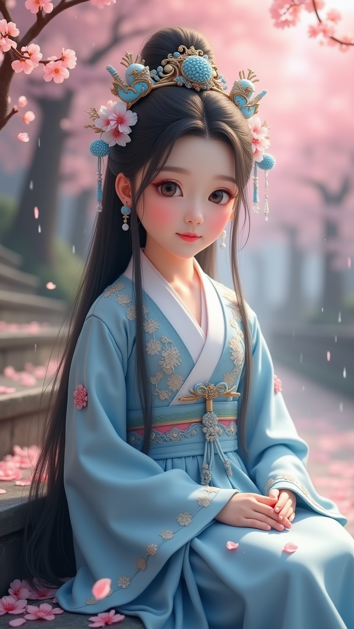 算法烟雨志：AI渲染雾霾蓝汉服与樱花雨的3D厚涂叙事诗（图ZMTUwNzg0NzI=） - 资讯 - 站酷设计师顶作AI原创素材 - 站酷ZCOOL