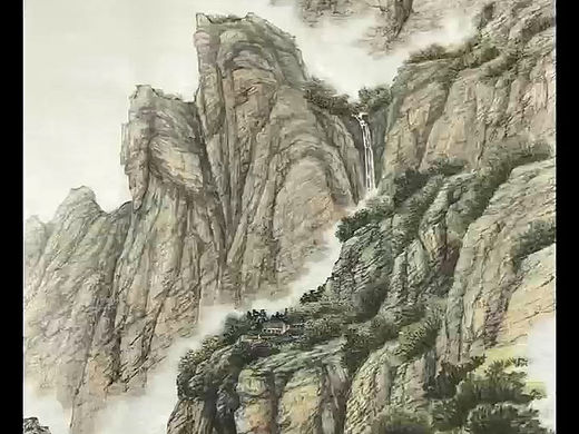 六尺山水画《崖上人家》
