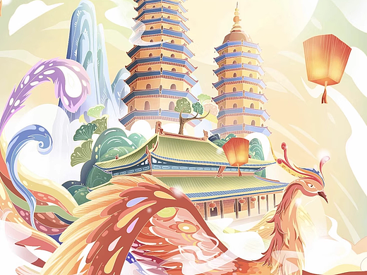 古代龙凤插画设计