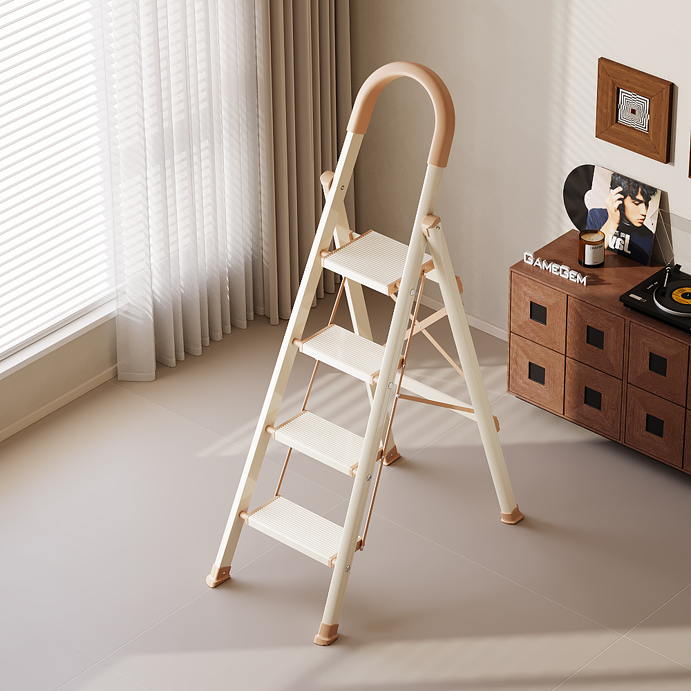 一组家用梯 +晾衣架,cr渲染,奶油风,中古风,多巴胺