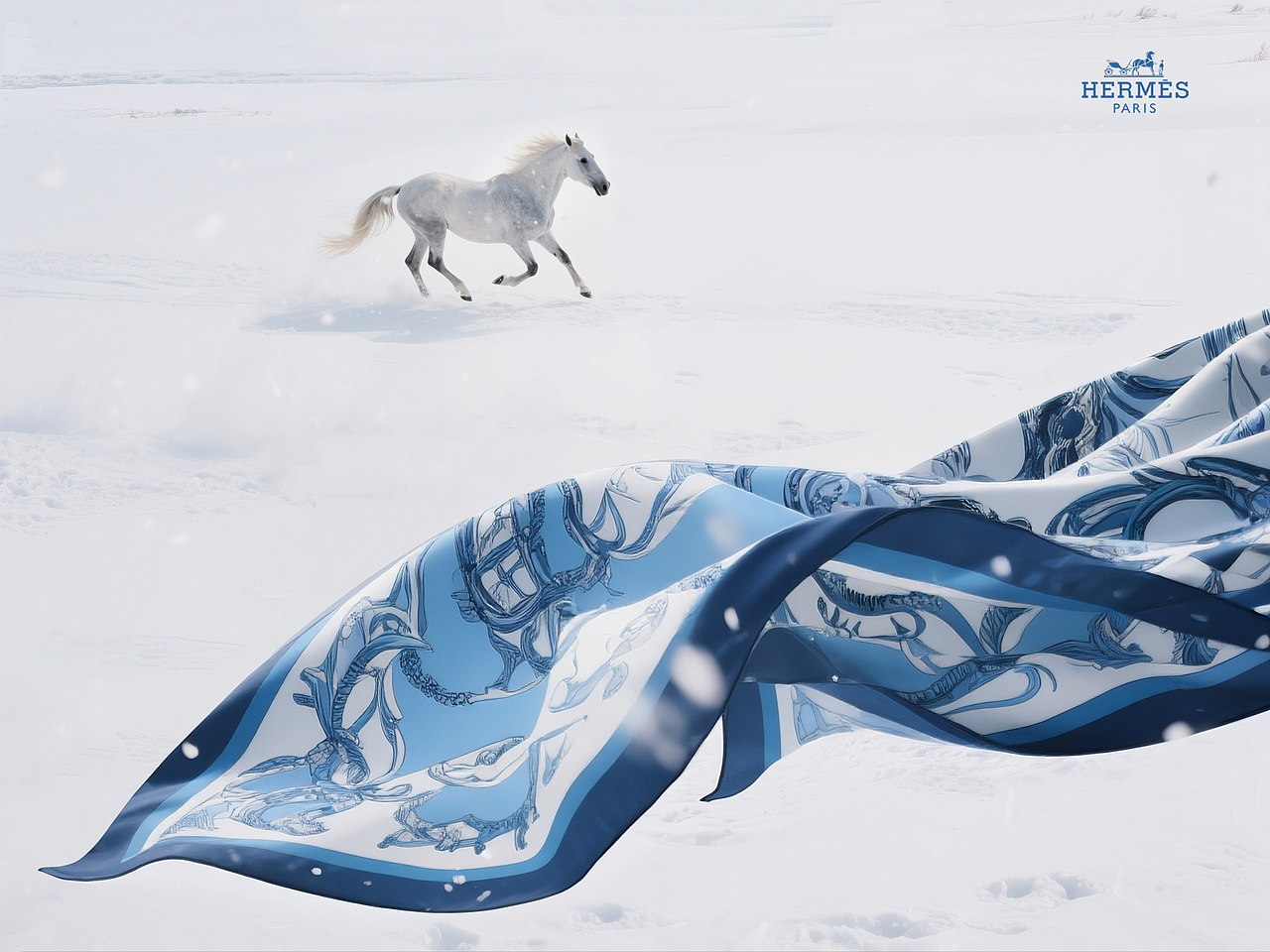 100%AI广告摄影📷 爱马仕HERMÈS丝巾ai广告片